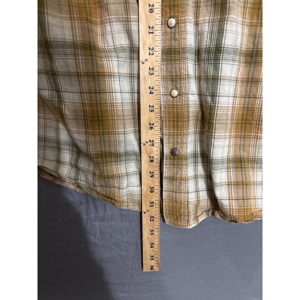 Ariat Retro Fitted Mens XL Tall Western Pearl Snap Plaid Shirt Brown Olive - Picture 8 of 10